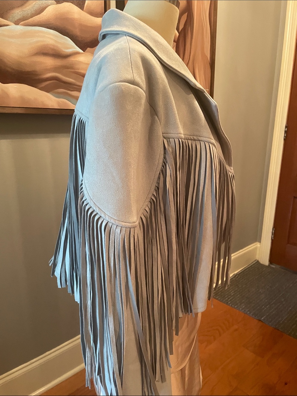 Fringed Suede Jacket - Light Gray - Picture 4 of 6